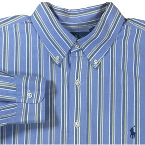 Ralph Lauren Mens‎ 17.5 XXL Classic Fit Oxford Button-Down Shirt Striped Blue